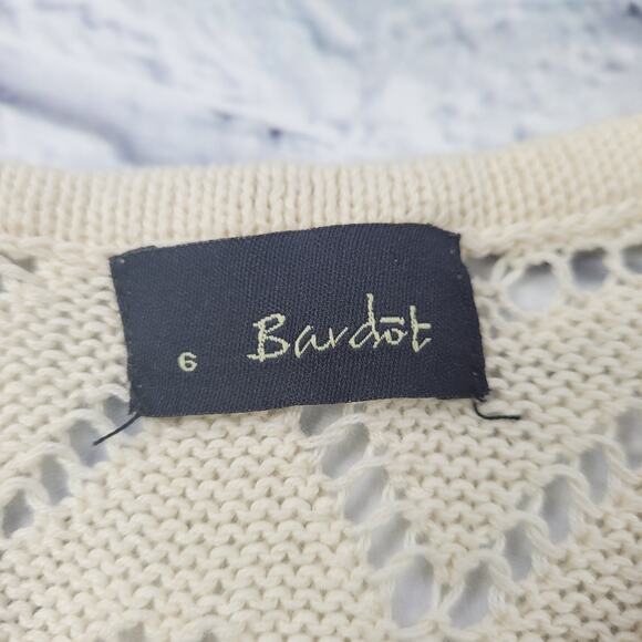 Bardot Cream Bodycon Open Knit V-neck Sweater Dress size 6 Keyhole Back - Picture 6 of 16